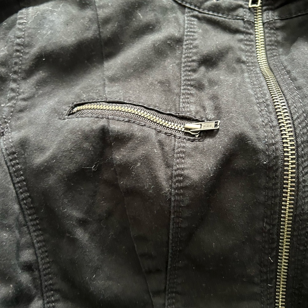 Vintage Express Black Women's Cropped Cotton Moto Jacket 6 - Picture 3 of 5